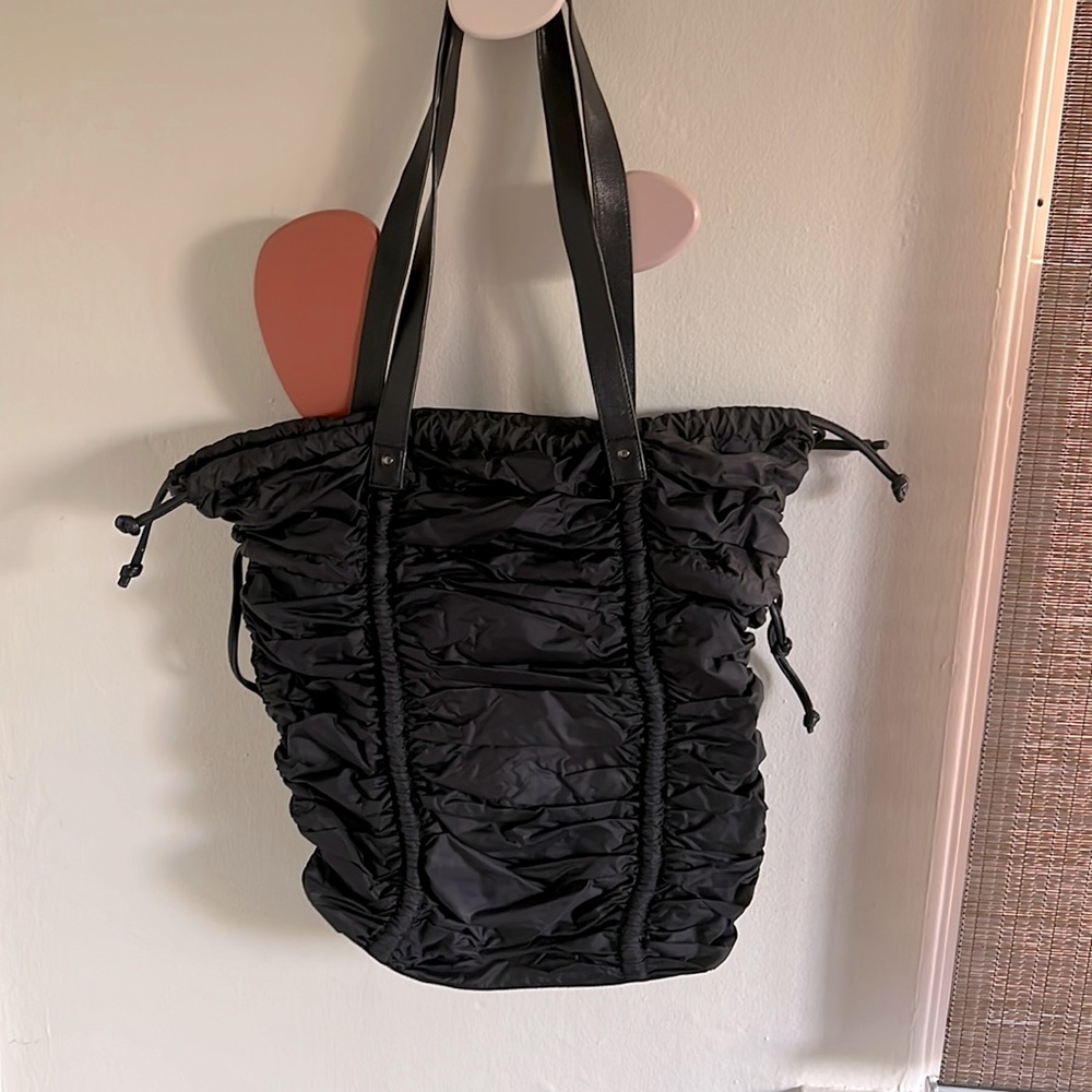 L.A.M.B. Gwen Stefani Ruched Nylon Tote Black